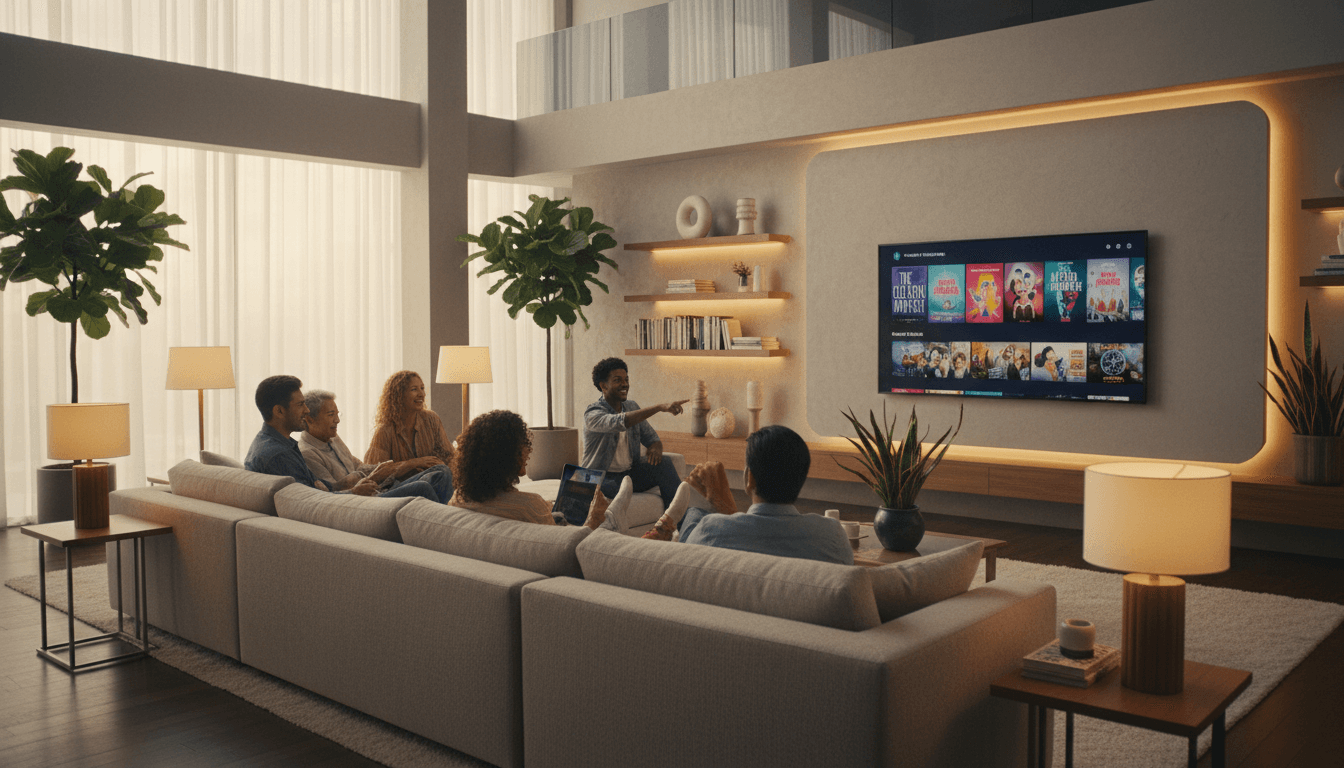Friends enjoying movies and entertainment together in a comfortable home setting